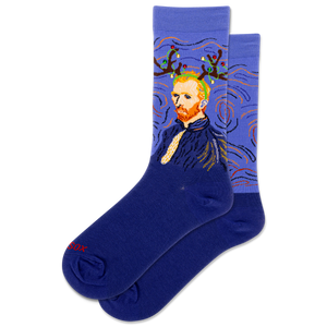 Pair of socks with a Van Gogh painting and rhinestones on a white background