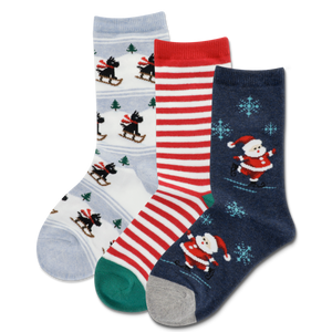 HOTSOX Kid's Skating Santa 3 Pack Crew Socks