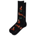 A pair of black crew socks featuring a repeating pattern of orange and white foxes with green text reading 'FOR SAKE' on a clean white background.