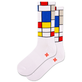 White socks with colorful geometric pattern on a white background thumbnail