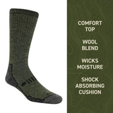 Green sock with text detailing features on a green background