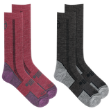 Two pairs of socks, one red and one gray, on a white background