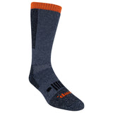 Gray sock with orange top and sole on a white background