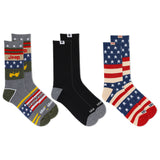 Three pairs of socks with different designs on a white background thumbnail
