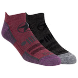 Two pairs of socks, one maroon and one black, on a white background. thumbnail