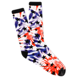 Tie-dye socks with star pattern on a white background
