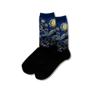 Socks with Starry Night design on a white background