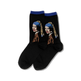 Black socks with a graphic of a famous painting on a white background thumbnail