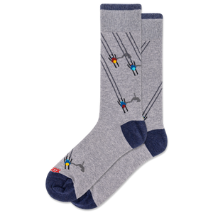 Gray sock with ski lift design on a white background