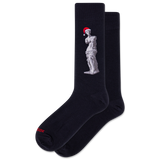Black socks with a statue and Santa hat design on a white background thumbnail