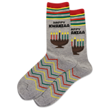 Gray socks with 'Happy Kwanzaa' text and candles design on a white background thumbnail