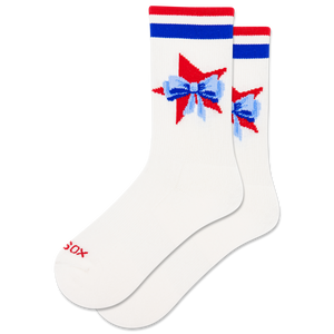 White socks with red and blue bows on a white background