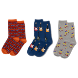 Three pairs of socks with cars, guitars and kateboarder patterns on a white background thumbnail