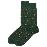 Green socks with golf cart pattern on a white background