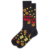 Black socks with snack-themed designs and text on a white background thumbnail