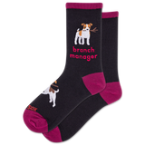Black socks with a dog illustration and 'branch manager' text on a white background thumbnail
