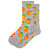 Gray socks with a repeat orange pattern on a white background thumbnail
