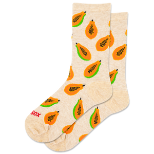 Beige socks with papaya pattern on a white background