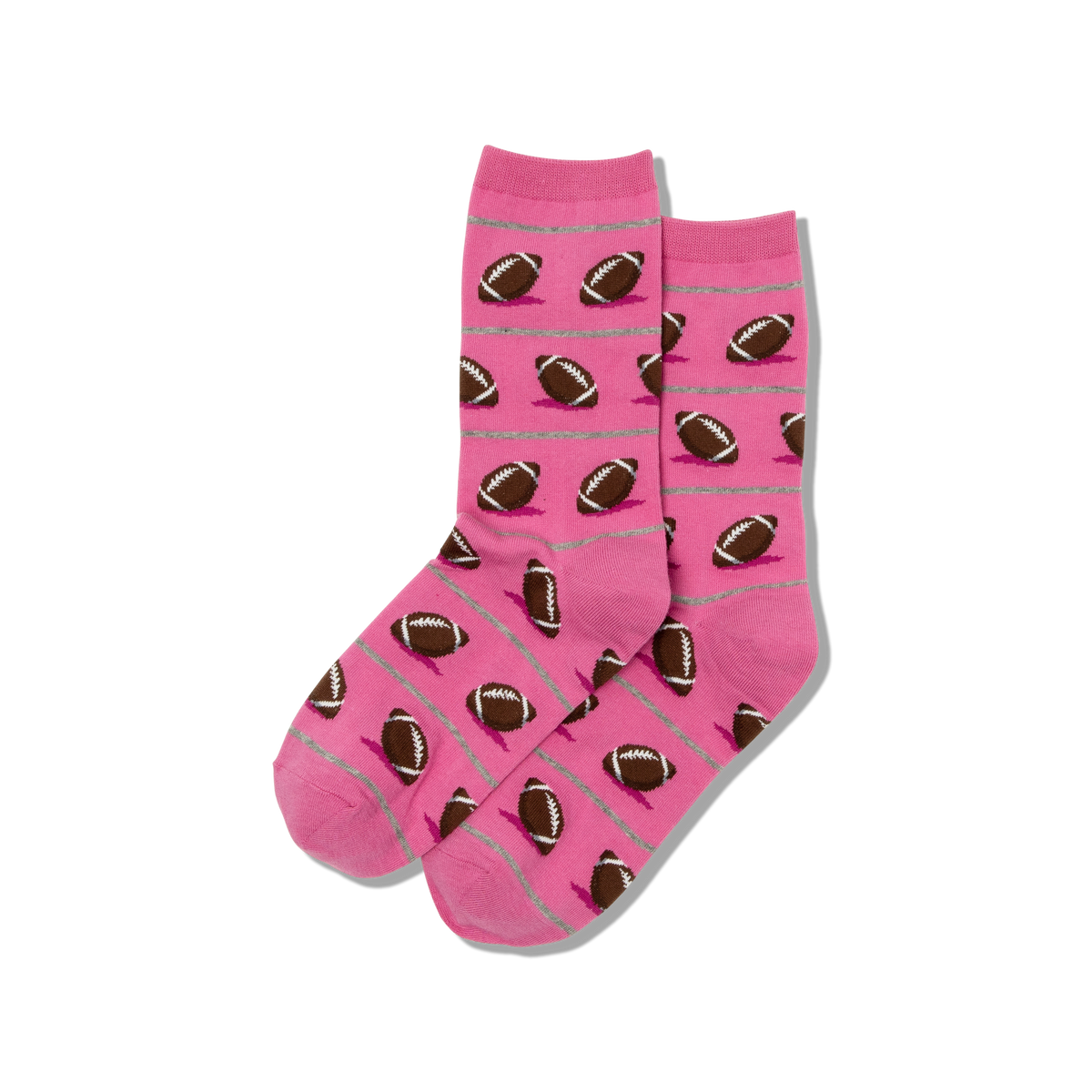 Pink HOTSOX socks with football pattern on a white background