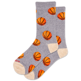 Gray socks with orange basketball patterns on a white background thumbnail