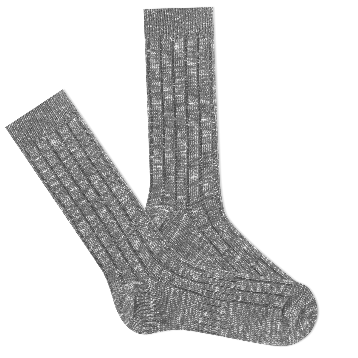 Pair of gray socks with a textured pattern on a white background