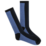 Pair of blue and black socks on a white background