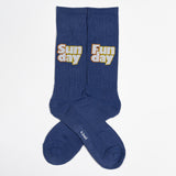 Blue socks with 'Sun day Fun day' text on a white background thumbnail