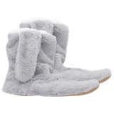 A pair of gray faux fur fluffy bunny slippers with adorable floppy bunny ears. thumbnail