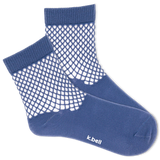 Blue ankle socks with crochet net cuff. thumbnail