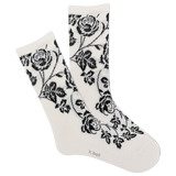 White socks with black floral patterns on a white background thumbnail