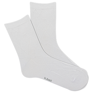 White socks with argyle textured pattern on a white background